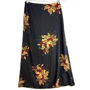 Vintage First Option S Floral Midi Skirt Black Moody Whimsigoth Dark Summer Cute